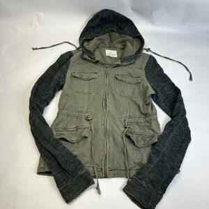 Others Follow Womens Bella Swan Utility Jacket Green Grey Hooded Zip Size M